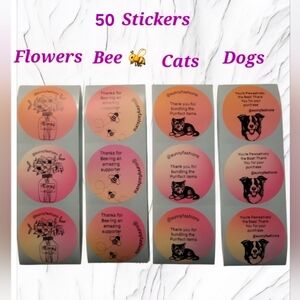 Thank You Custom Closet 2" Stickers Floral, Bee, Cat & Dog 50pcs